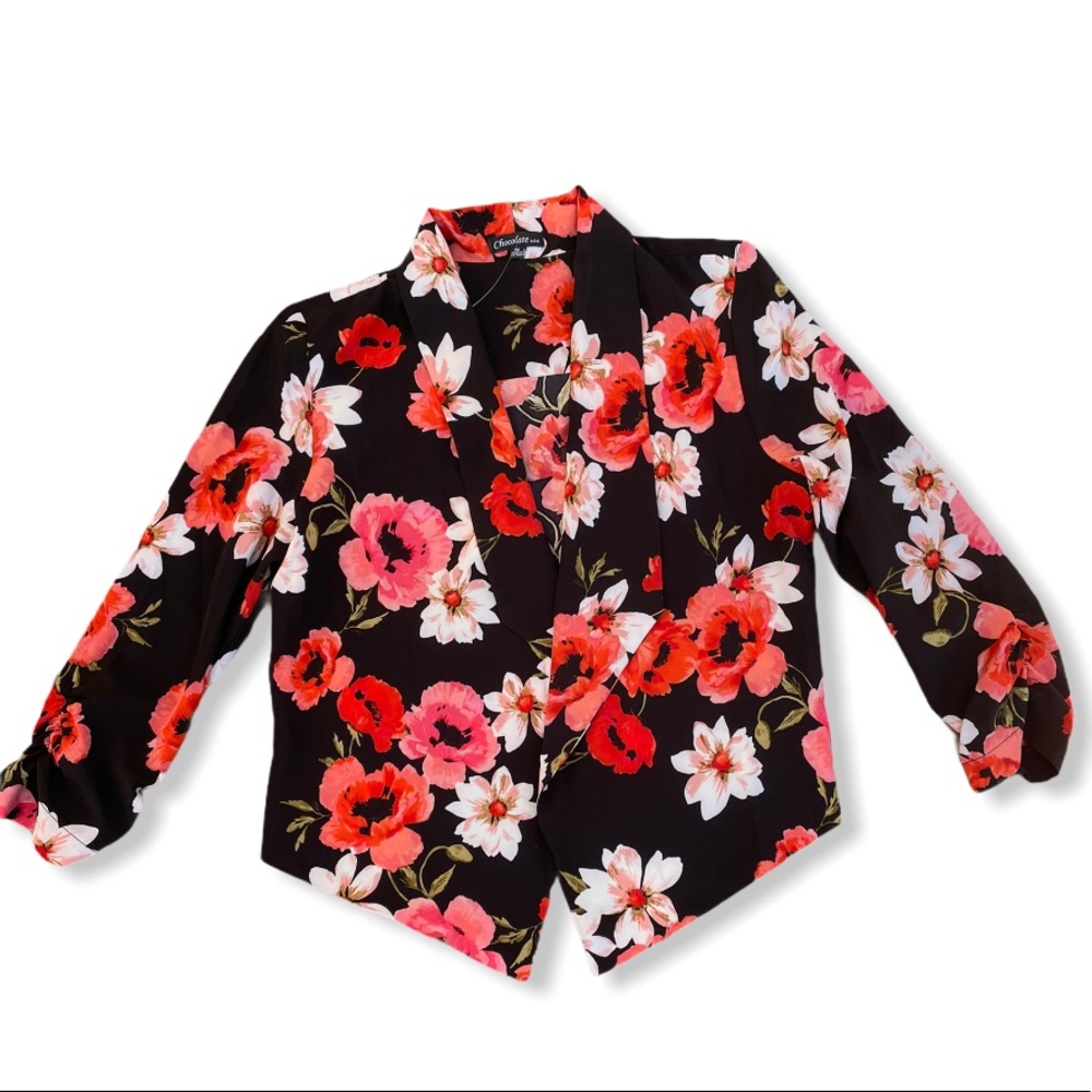 Floral Bolero Jacket Red & Pink Flowers over Black